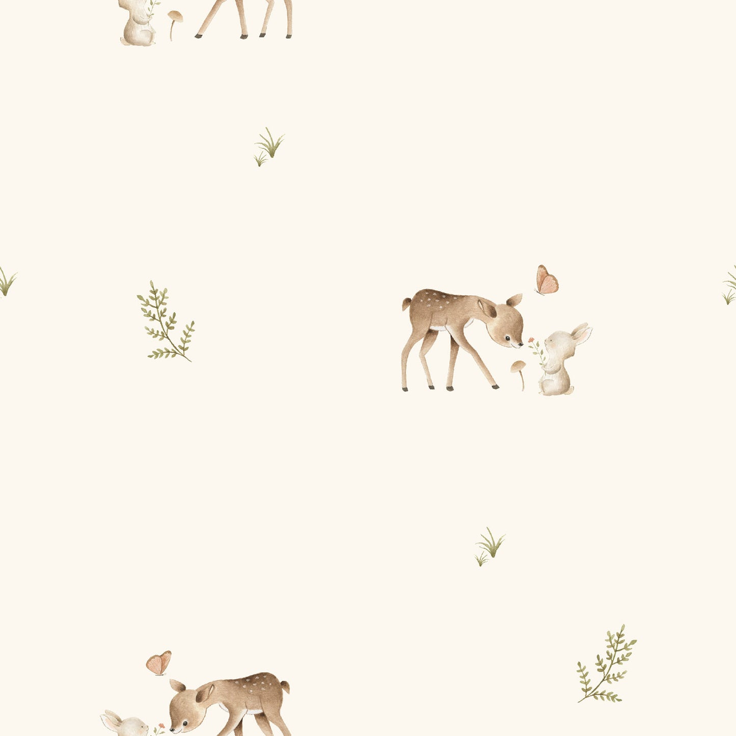 Jersey Stoff Bedruckt Bamby u. Hase Wollweiss